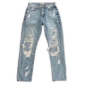 JBD Women’s High Rise Straight Leg Distressed Blue Jeans Size 24